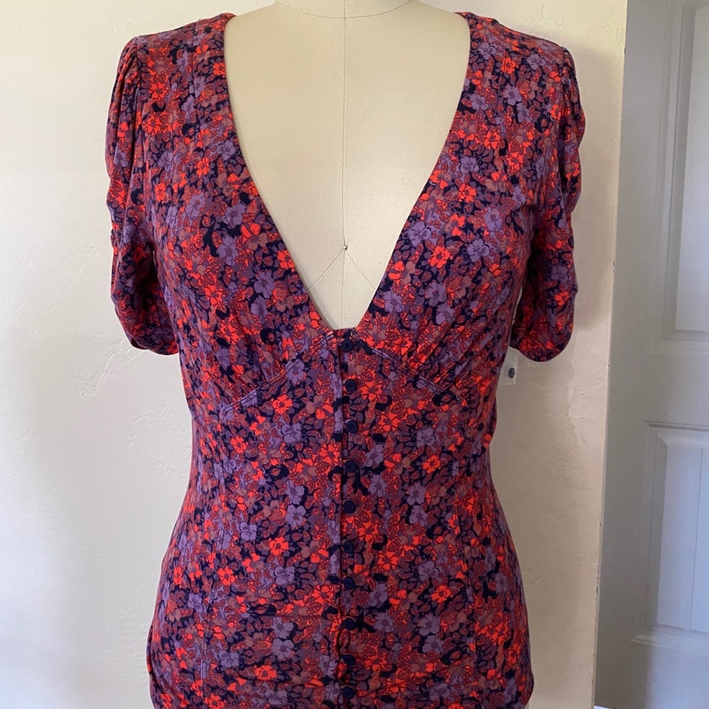 Free People Deep V Floral Print Top